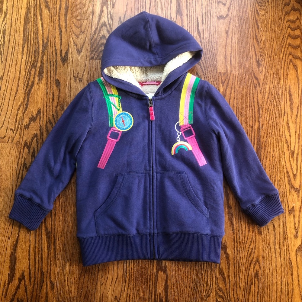 Mini Boden Shaggy Lined Backpack Hoodie Sweatshirt 5-6 Years